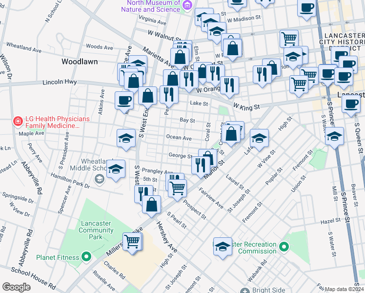 map of restaurants, bars, coffee shops, grocery stores, and more near 298 Ruby Street in Lancaster