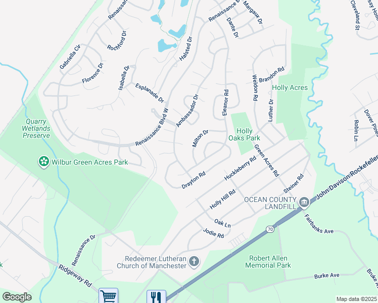 map of restaurants, bars, coffee shops, grocery stores, and more near 12 Milton Drive in Manchester Township