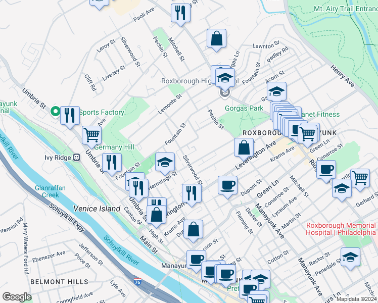 map of restaurants, bars, coffee shops, grocery stores, and more near 314 Wright Street in Philadelphia