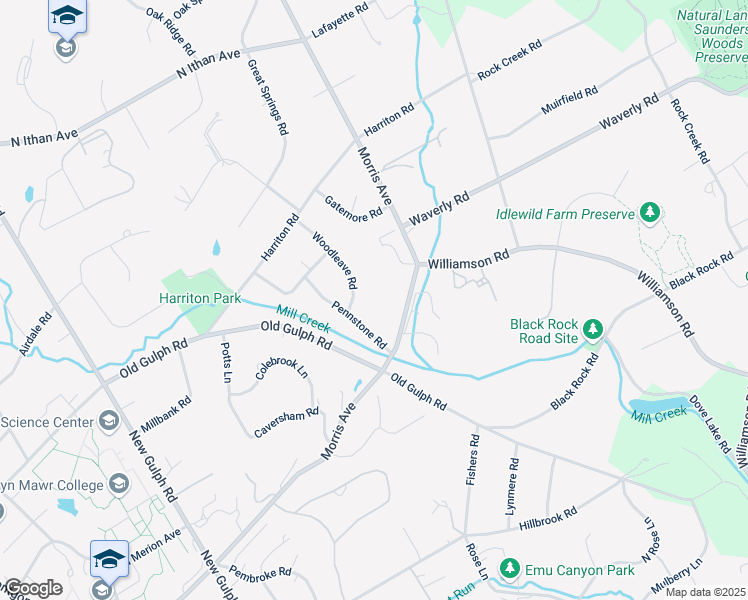 map of restaurants, bars, coffee shops, grocery stores, and more near 626 Morris Avenue in Bryn Mawr
