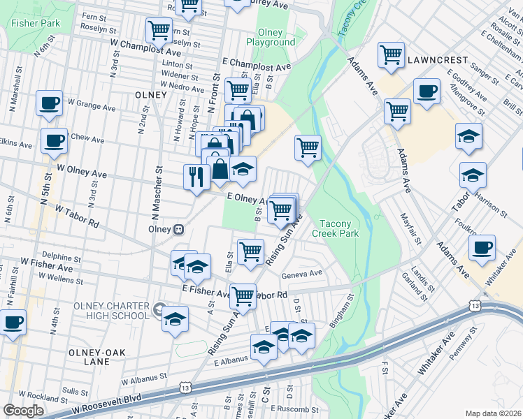 map of restaurants, bars, coffee shops, grocery stores, and more near in Philadelphia