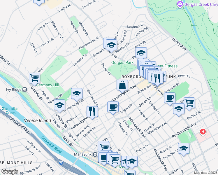 map of restaurants, bars, coffee shops, grocery stores, and more near 351 Hermitage Street in Philadelphia