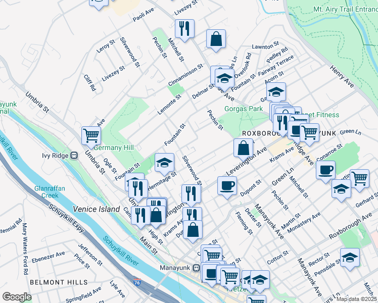 map of restaurants, bars, coffee shops, grocery stores, and more near 316 Wright Street in Philadelphia