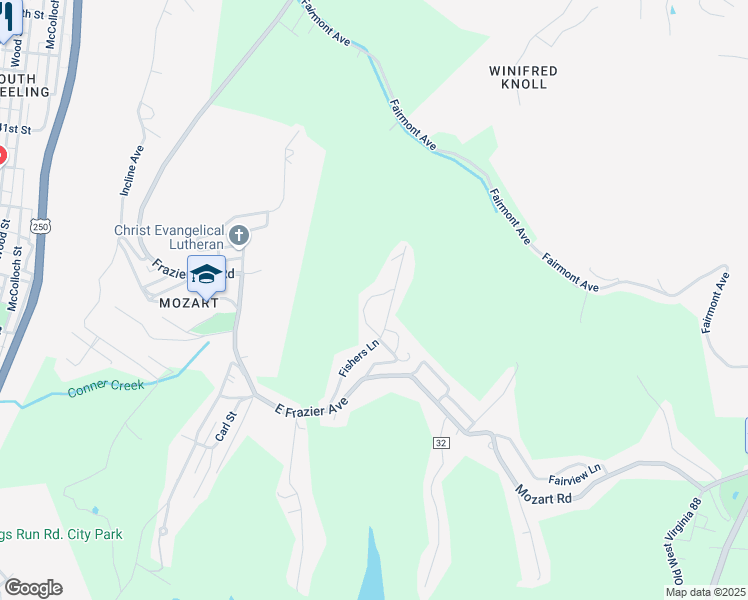 map of restaurants, bars, coffee shops, grocery stores, and more near 50 Hercules Lane in Wheeling