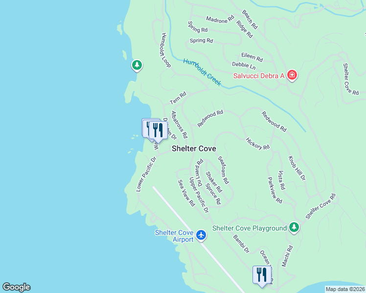 map of restaurants, bars, coffee shops, grocery stores, and more near 111-113 Albatross Rd in Whitethorn