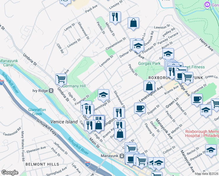 map of restaurants, bars, coffee shops, grocery stores, and more near in Philadelphia