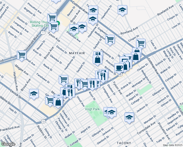 map of restaurants, bars, coffee shops, grocery stores, and more near in Philadelphia