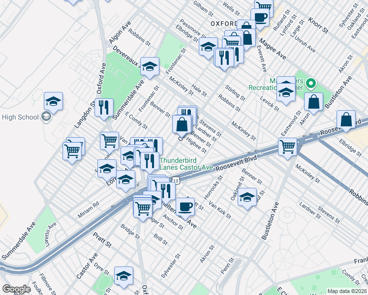 map of restaurants, bars, coffee shops, grocery stores, and more near in Philadelphia