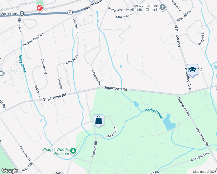 map of restaurants, bars, coffee shops, grocery stores, and more near 325 Blackburn Drive in Berwyn