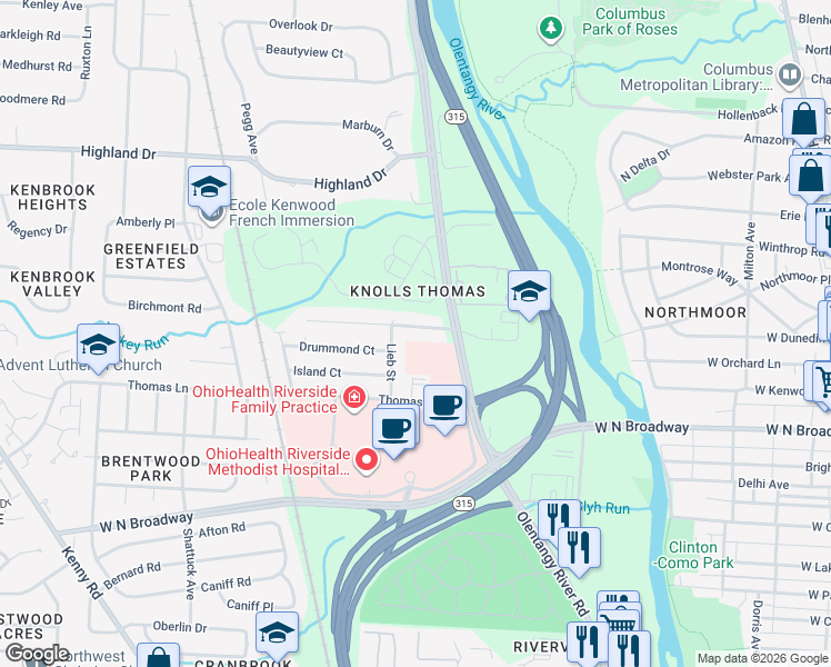 map of restaurants, bars, coffee shops, grocery stores, and more near 636 Latham Court in Columbus