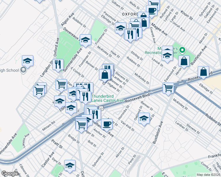 map of restaurants, bars, coffee shops, grocery stores, and more near in Philadelphia
