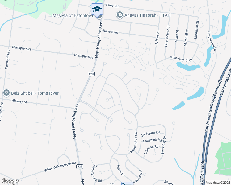 map of restaurants, bars, coffee shops, grocery stores, and more near 2265 Beltane Road in Toms River