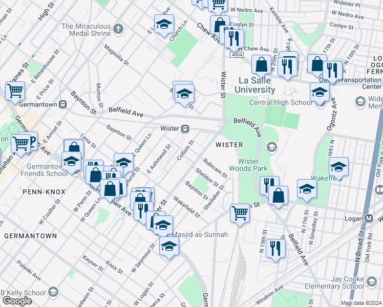 map of restaurants, bars, coffee shops, grocery stores, and more near 5108 Rubicam Street in Philadelphia