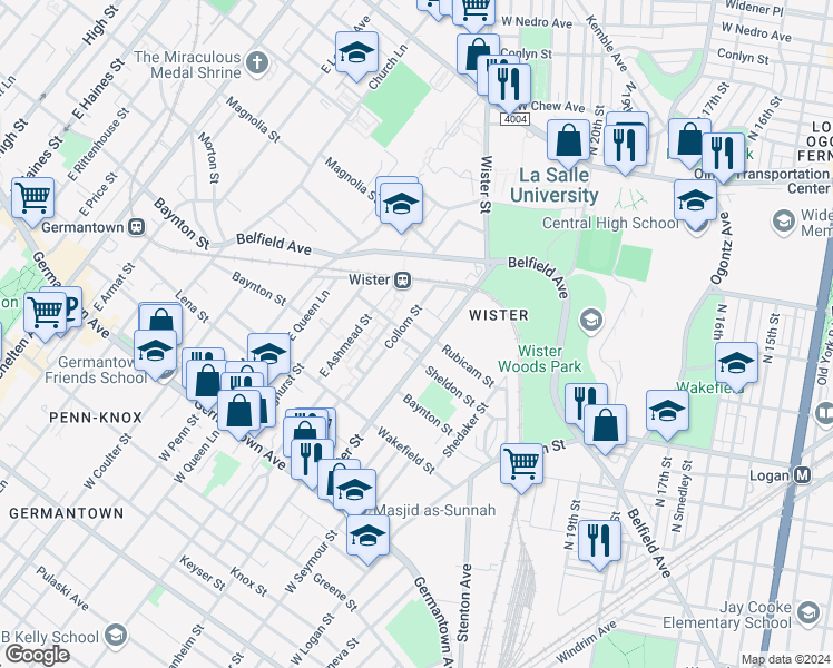 map of restaurants, bars, coffee shops, grocery stores, and more near 5108 Rubicam Street in Philadelphia
