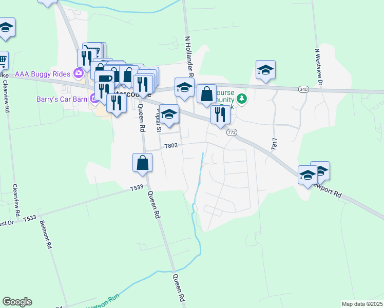 map of restaurants, bars, coffee shops, grocery stores, and more near 3 Scott Drive in Gordonville