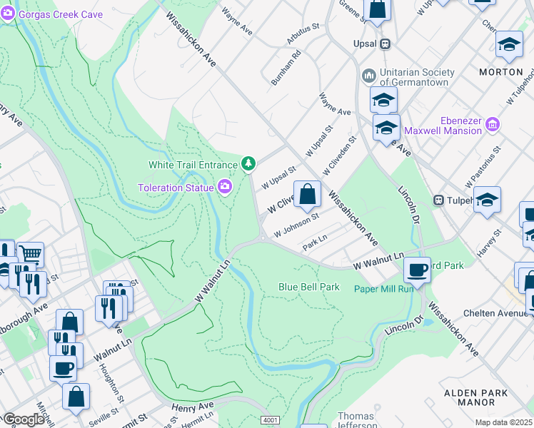 map of restaurants, bars, coffee shops, grocery stores, and more near West Cliveden Street & Cliveden Street in Philadelphia