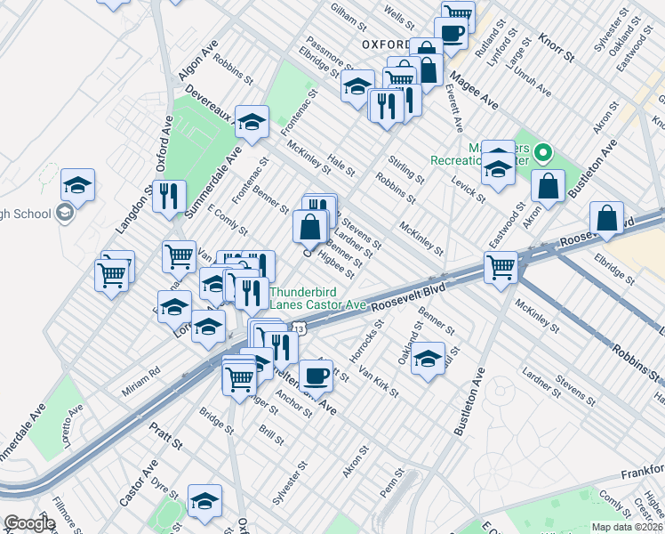 map of restaurants, bars, coffee shops, grocery stores, and more near in Philadelphia