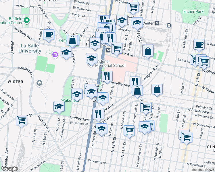 map of restaurants, bars, coffee shops, grocery stores, and more near 1320 West Somerville Avenue in Philadelphia