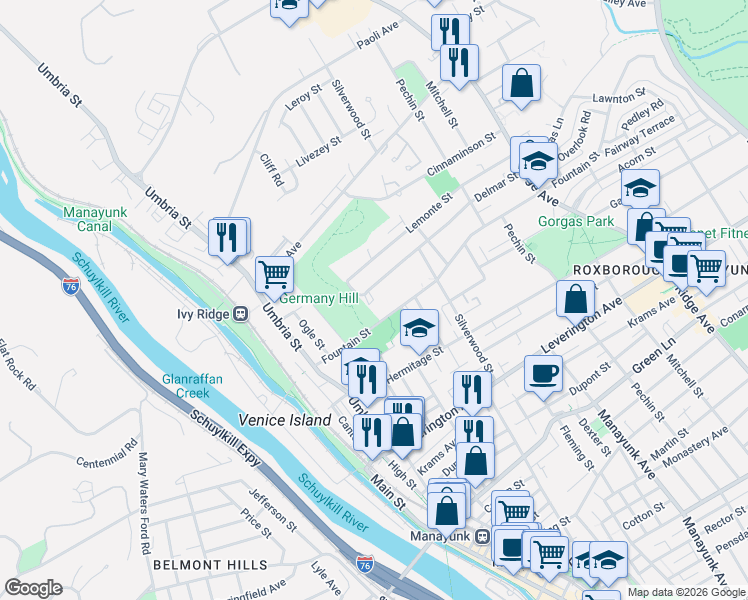 map of restaurants, bars, coffee shops, grocery stores, and more near 211 Delmar Street in Philadelphia