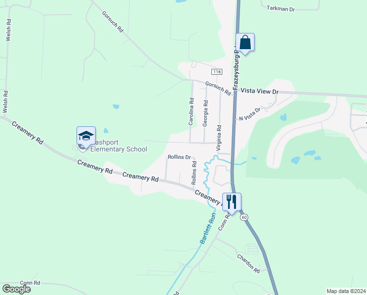 map of restaurants, bars, coffee shops, grocery stores, and more near 3310 Babbs Road in Nashport