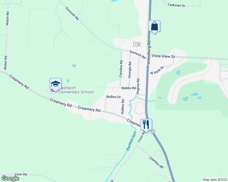 map of restaurants, bars, coffee shops, grocery stores, and more near 3310 Babbs Road in Nashport