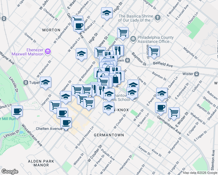 map of restaurants, bars, coffee shops, grocery stores, and more near in Philadelphia