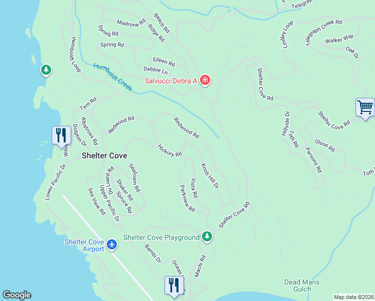 map of restaurants, bars, coffee shops, grocery stores, and more near 62 Hickory Rd in Whitethorn