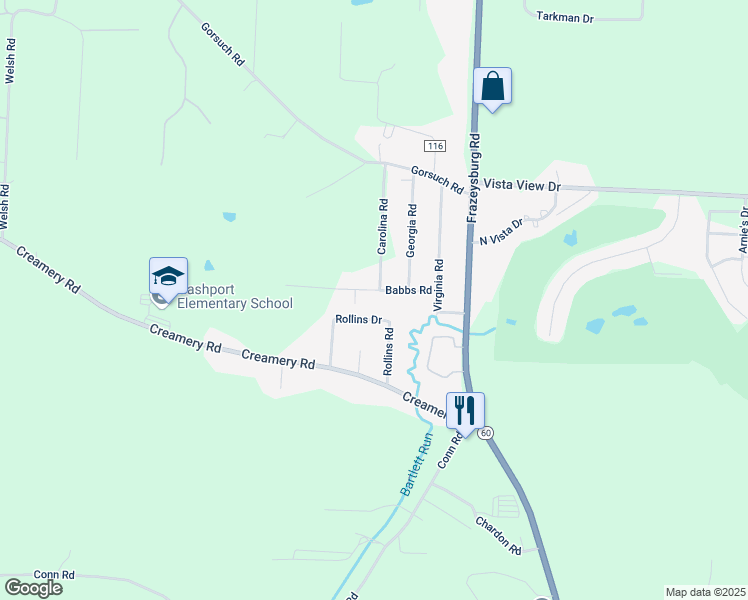 map of restaurants, bars, coffee shops, grocery stores, and more near 3310 Babbs Road in Nashport