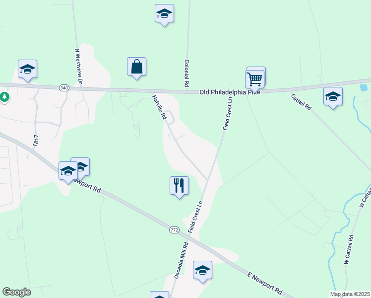 map of restaurants, bars, coffee shops, grocery stores, and more near 47 Hatville Road in Gordonville