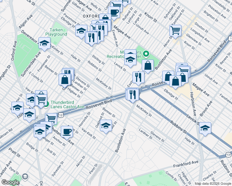map of restaurants, bars, coffee shops, grocery stores, and more near in Philadelphia