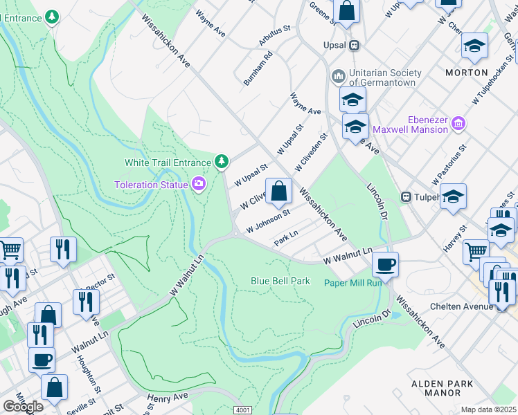 map of restaurants, bars, coffee shops, grocery stores, and more near 1012 West Cliveden Street in Philadelphia