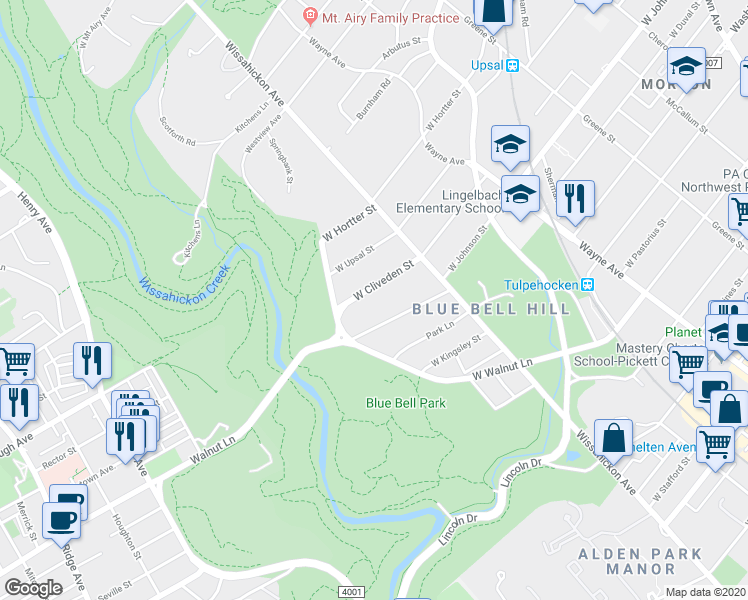 map of restaurants, bars, coffee shops, grocery stores, and more near 1012 West Cliveden Street in Philadelphia