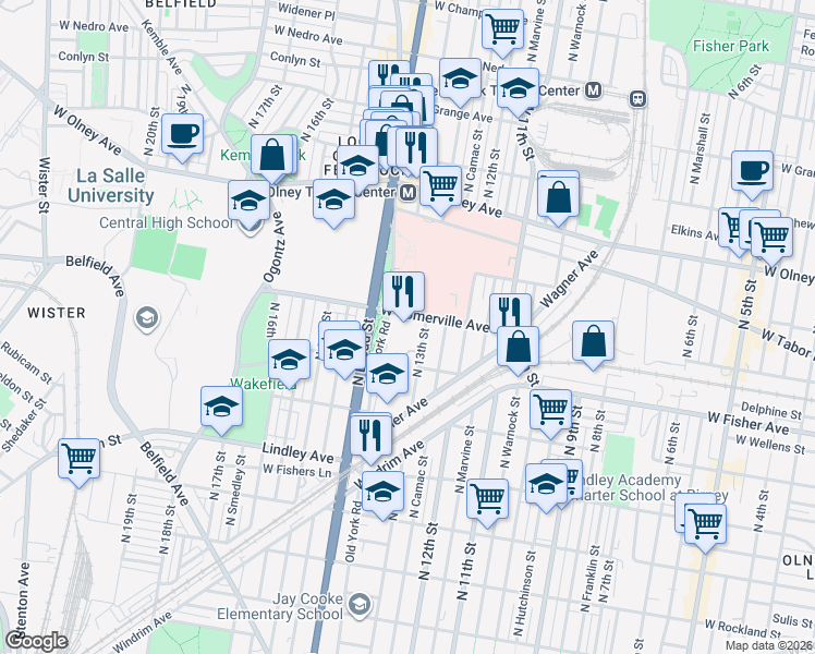 map of restaurants, bars, coffee shops, grocery stores, and more near 1320 West Somerville Avenue in Philadelphia