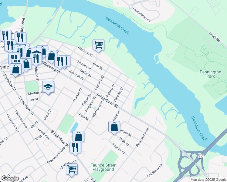 map of restaurants, bars, coffee shops, grocery stores, and more near 801 Taylor Street in Riverside