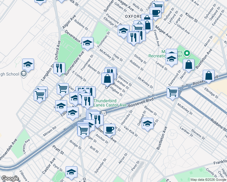 map of restaurants, bars, coffee shops, grocery stores, and more near in Philadelphia