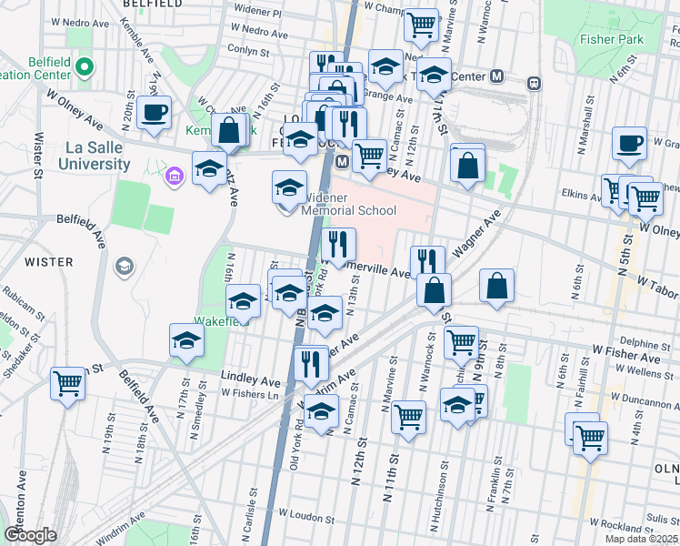 map of restaurants, bars, coffee shops, grocery stores, and more near 1320 West Somerville Avenue in Philadelphia