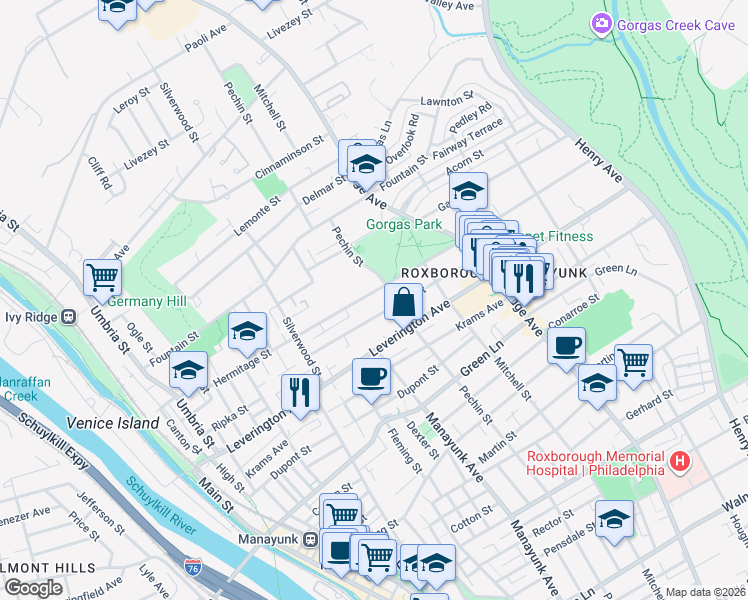 map of restaurants, bars, coffee shops, grocery stores, and more near 399 Hermitage Street in Philadelphia