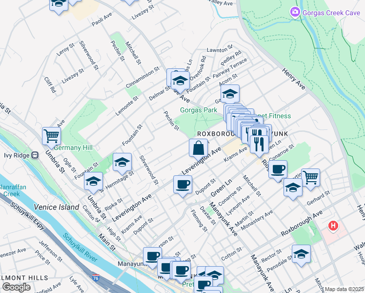 map of restaurants, bars, coffee shops, grocery stores, and more near 365 Hermitage Street in Philadelphia