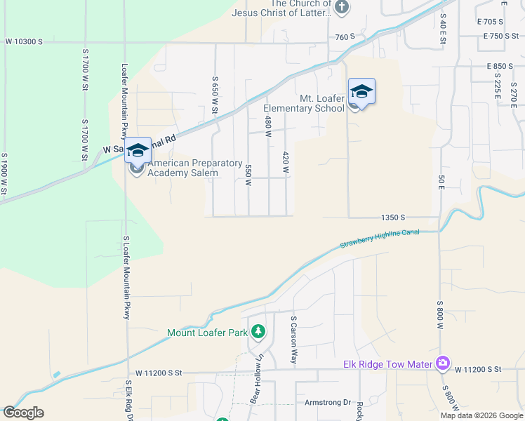 map of restaurants, bars, coffee shops, grocery stores, and more near 1275 South 550 West in Salem
