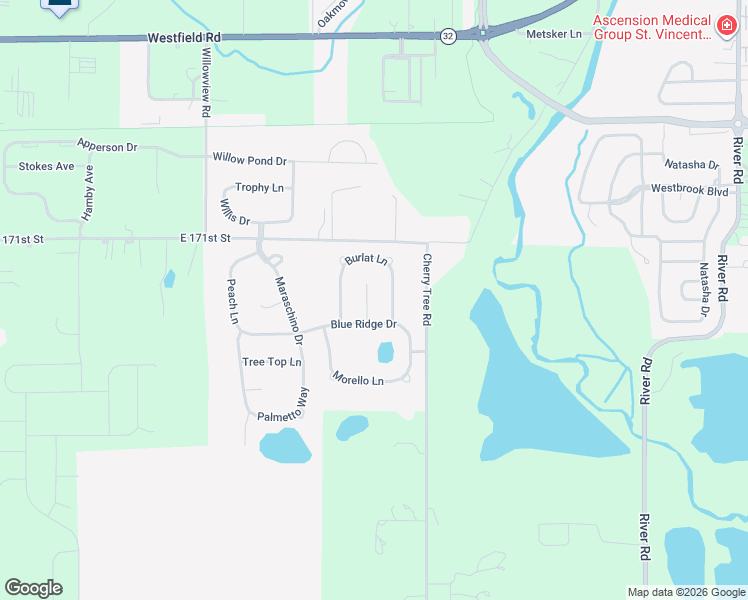 map of restaurants, bars, coffee shops, grocery stores, and more near 16974 Tree Top Court in Noblesville