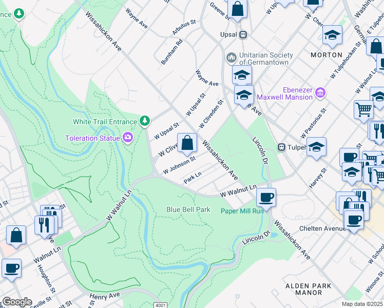 map of restaurants, bars, coffee shops, grocery stores, and more near 634 West Johnson Street in Philadelphia