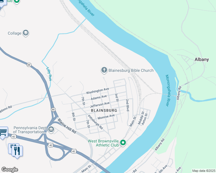 map of restaurants, bars, coffee shops, grocery stores, and more near 316 Washington Avenue in Brownsville