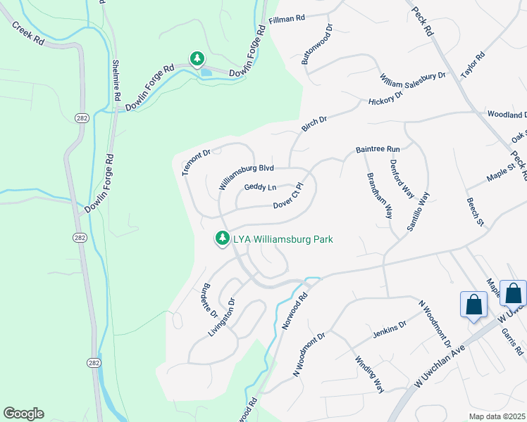 map of restaurants, bars, coffee shops, grocery stores, and more near 830 Dover Court Place in Downingtown