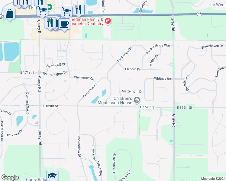 map of restaurants, bars, coffee shops, grocery stores, and more near 17023 Puntledge Drive in Noblesville