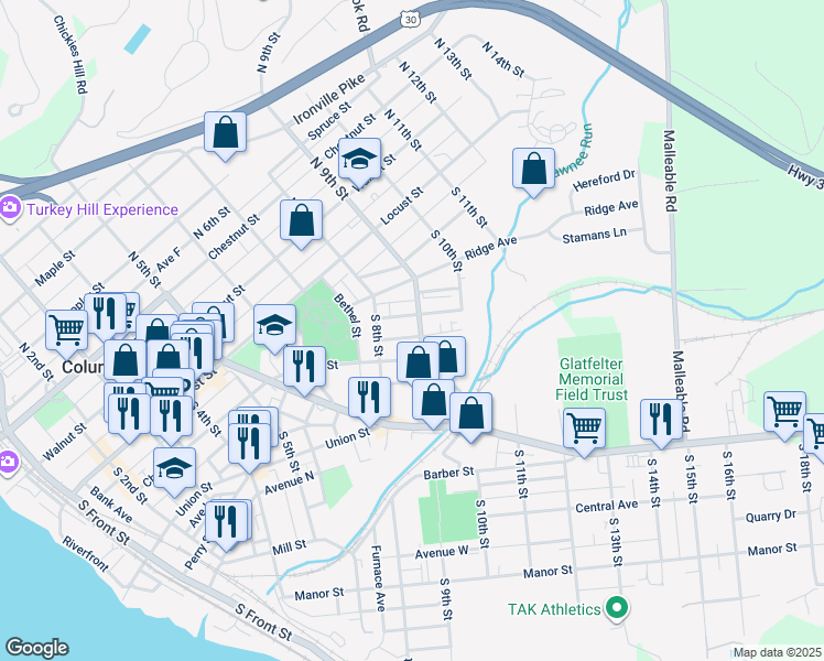 map of restaurants, bars, coffee shops, grocery stores, and more near 847 Blunston Street in Columbia