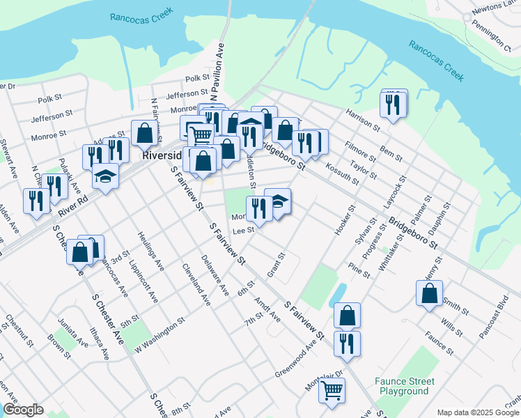 map of restaurants, bars, coffee shops, grocery stores, and more near 321 Middleton Street in Riverside