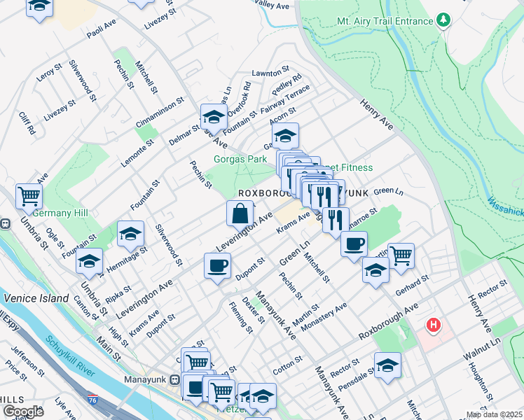 map of restaurants, bars, coffee shops, grocery stores, and more near 4572 Mitchell Street in Philadelphia