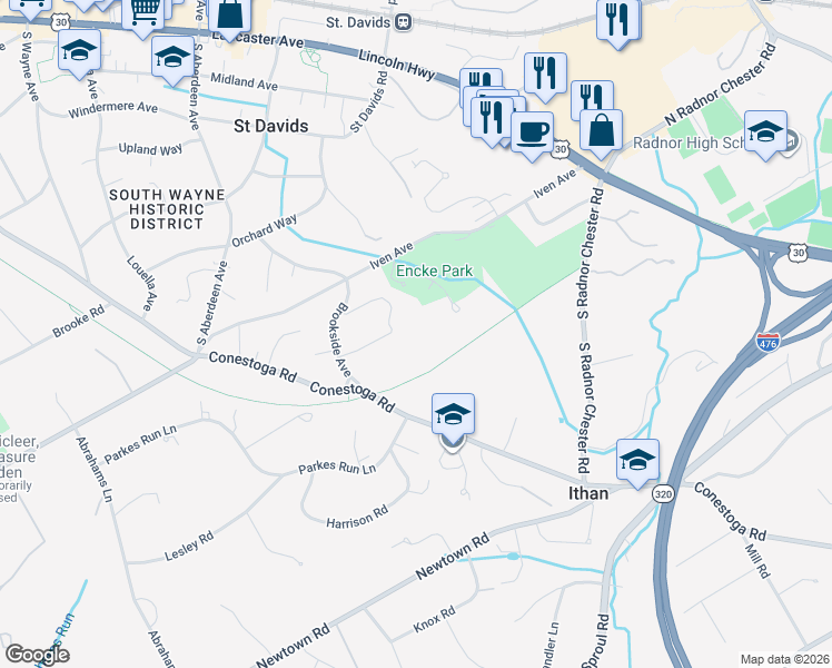 map of restaurants, bars, coffee shops, grocery stores, and more near 352 Harbison Road in Wayne