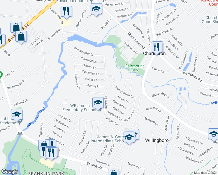 map of restaurants, bars, coffee shops, grocery stores, and more near 73 Pinetree Lane in Willingboro