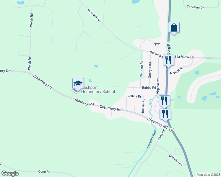 map of restaurants, bars, coffee shops, grocery stores, and more near 3570 Babbs Road in Nashport